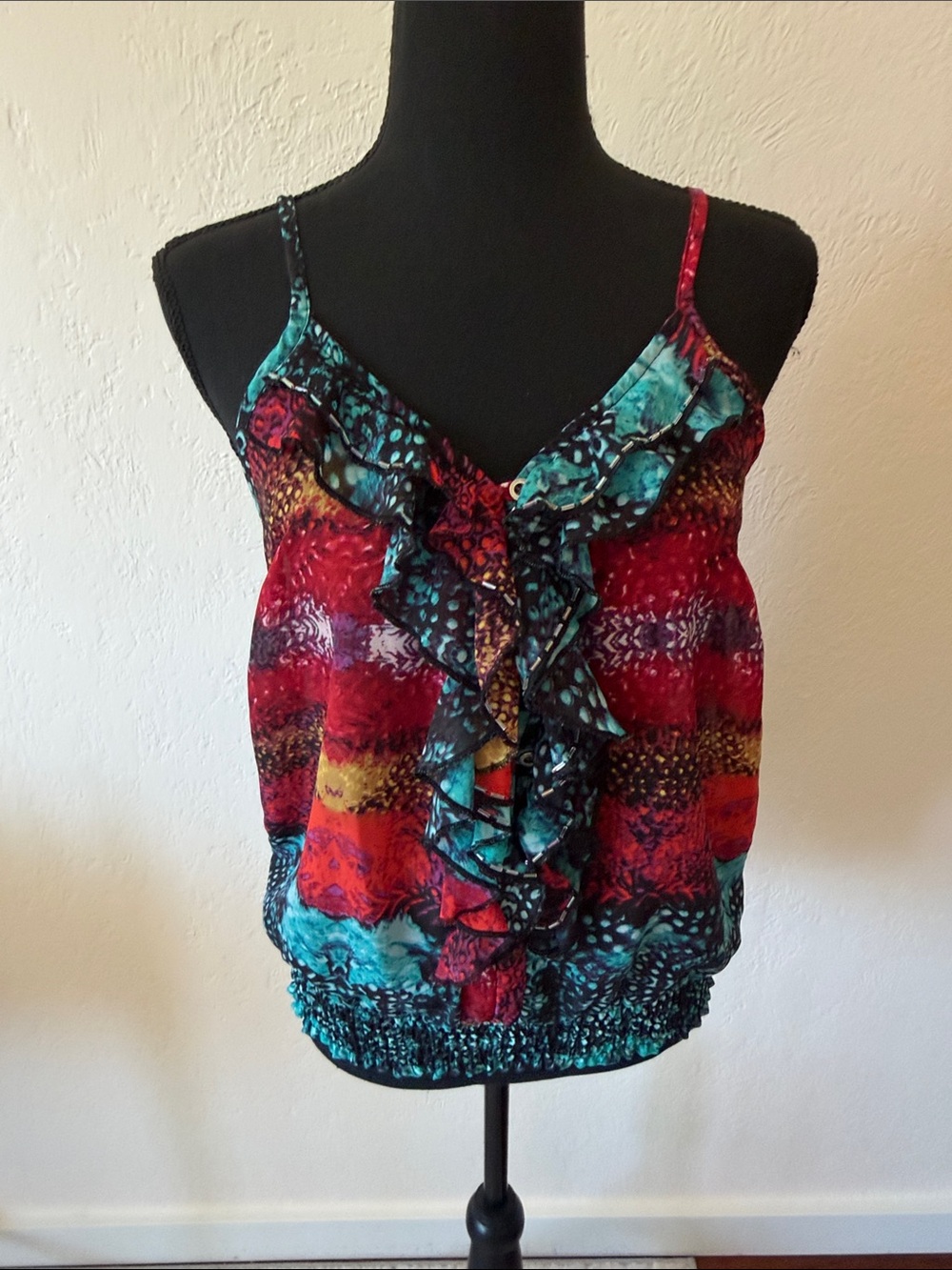 Y2K RUFFLE BEADED CHARLOTTE RUSSE TOP SIZE SMALL